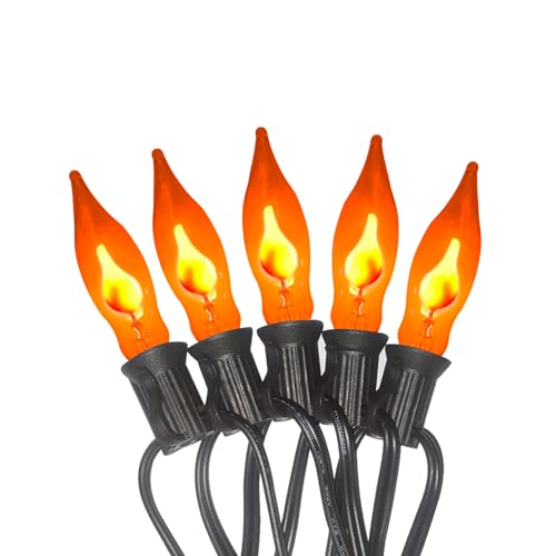 Wxuean Christmas Flickering Orange String Lights Outdoor, 10Ft Flicker Flame