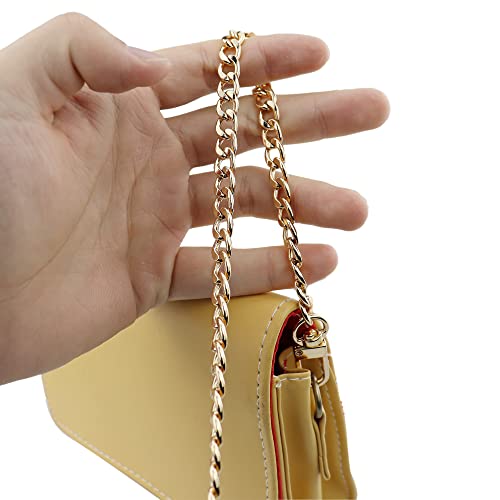 HEEHEE Mini-Geldbörsen-Kette, 110 cm, hochwertiger Farbton, tragbar, bequem, schlank, breit, 8 mm, hochwertige flache Metallketten, Handtaschen-Ersatzriemen, goldfarben, Geldbörse, Clutch Cover