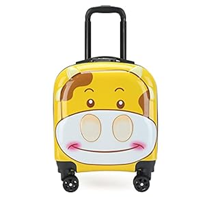 18″Kids Cartoon Carry-On Bagage, Jongens/Girls Leuke Koffer, Schoolreizen Boarding Trolley Case, Met 4 Wielen, ABS,Yellow cow