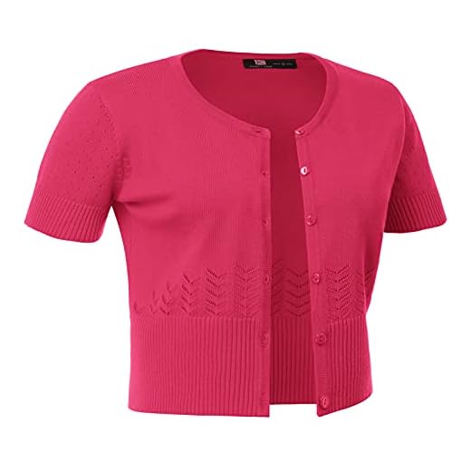 Women's Cropped Cardigan Short Sleeve Open Front Cotton Cardigan Bolero(M,Rose)