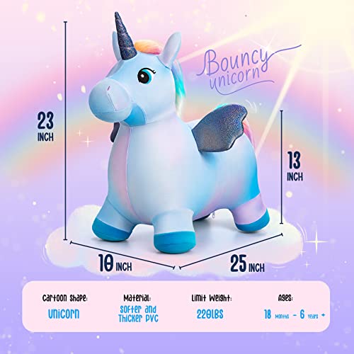 Image of EVERICH TOY Unicorn Horse Hopper, Plush Animal Hopping Toy for Toddler 18M+ | Inflatable Horse Hopping Toy for Boys Girls, Indoor Outdoor Plush Toy for 2 Year Old Kids, Gift for 2 3 4 5 6 Yrs W / Pump