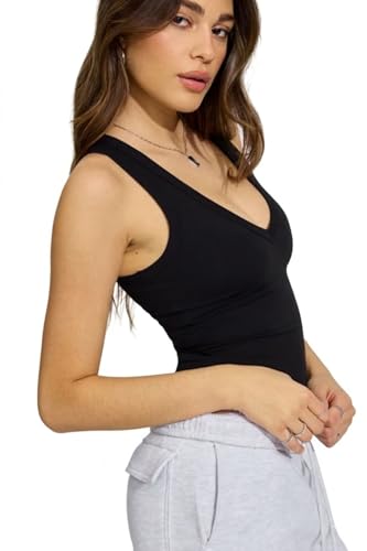 Image of V Neck Sleeveless Crop Top, Black, Casual Style for Women