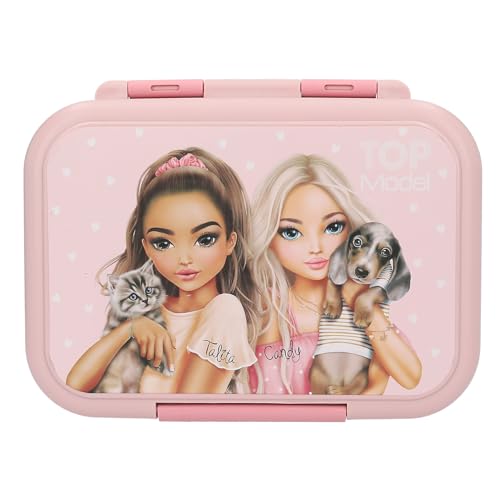 Boîte à goûter en acier inoxydable TOPModel rose motif chat et chien complices