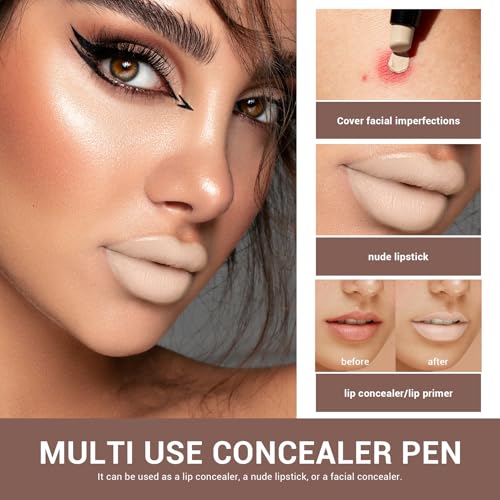 HOSAILY 2 in 1 Lip Liner&Lip Primer Pen, Dual Ended Lip Base&Lip Pencil Pale Lip Combo, Velvety Matte Nude Beige Lipstick Silky Smooth Creamy Reddish Brown Lip Contour Concealer Stick Set for Women - Thumbnail 5