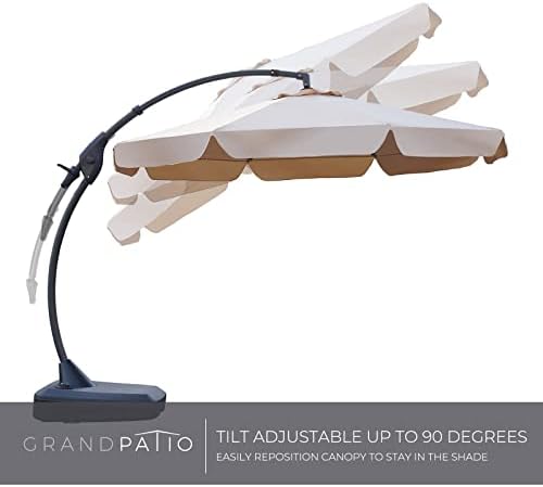 Grand patio Cantilever Umbrella with Base, Deluxe NAPOLI 300cm Curvy Aluminum Offset Umbrella, Crank Lift Operating, Parasol Umbrella for Pool, Garden, Outdoor, UV 50+ (Beige)