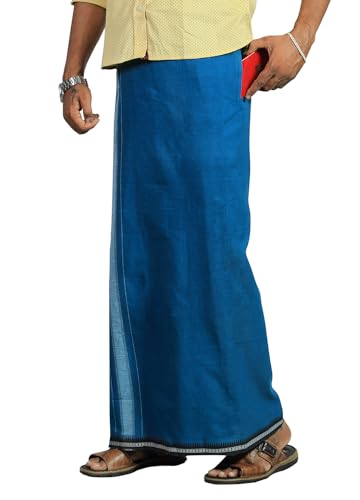 Image of PRAKASAM COTTON Velcro Pocket Dhoti | Thalapathi Border Readymade Cotton Kerala Mundu for Men