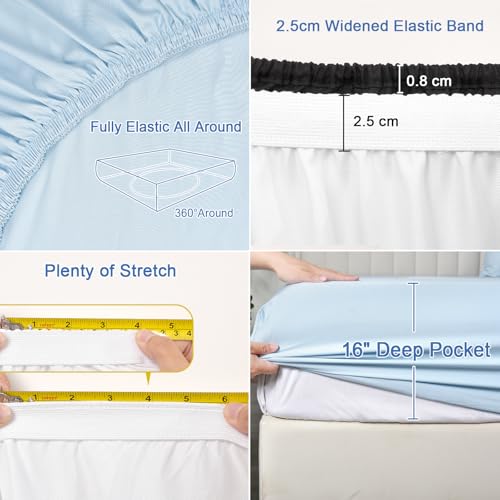 PHF 100% Rayon Derived from Bamboo Fitted Sheet Twin Size, 16" Deep Pocket,2.5cm Wider Strong Elastic Easy Fit, Breathable Silky Soft Skin-Friendly for Hot Sleeper, 39"x 75",Sky Blue, No Pillowcase