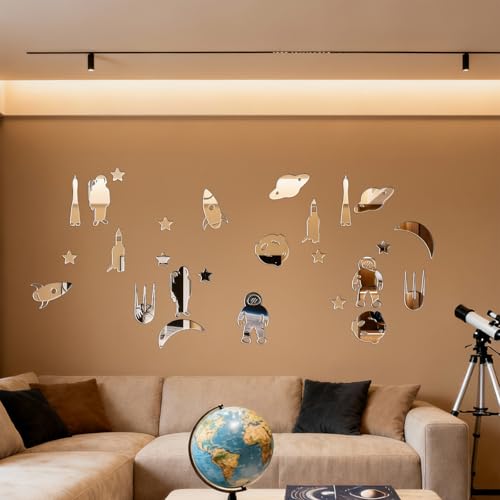 Vinilo decorativo 14 piezas astronauta cohete espejo acrílico miniatura 6