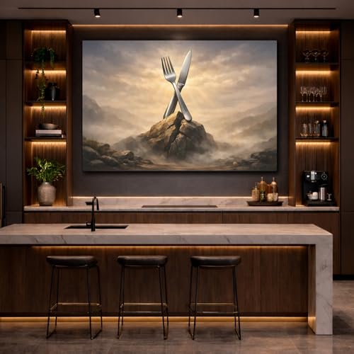 Toile nature cutlery dramatic grand format 90x60cm pour décoration murale