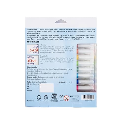Camel Camlin Brush Pen 12 Shades, Bold - Assorted - Image 3 thumbnail