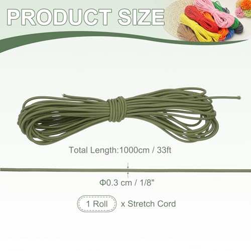 Olive Green Marine Grade Elastic Shock Cord Bungee Rope, 1/8 Inch Diameter And 33 Feet Long, Suitable For DIY Projects, Sewing, Tie Downs, Tent Poles,_desvips.com