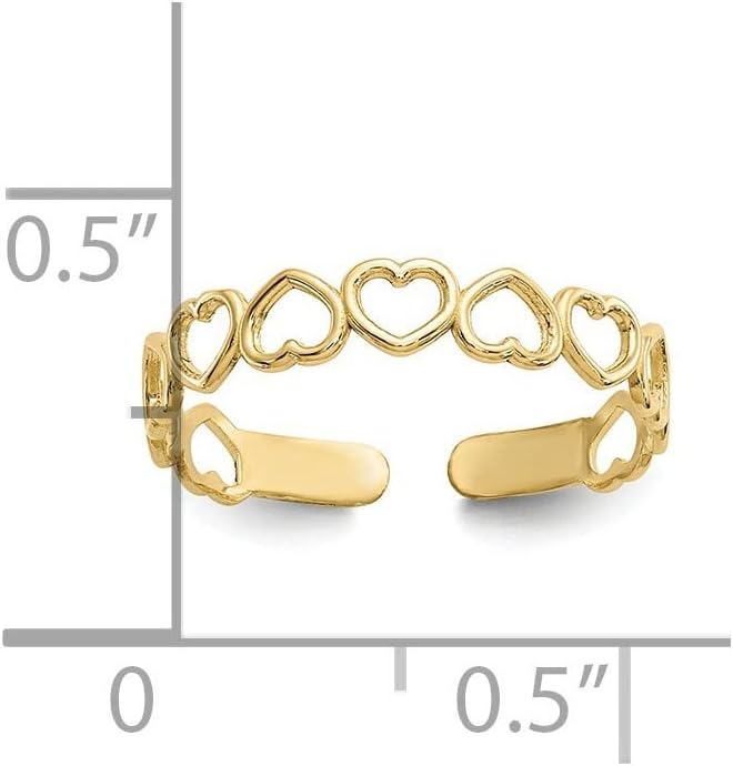 JewelryWeb - Solid 10k Yellow or White Gold Alternating Open Hearts Adjustable Toe Ring - Toe Ring for Woman - Non Tarnish Toe Ring - Solid Gold Boho Toe Ring