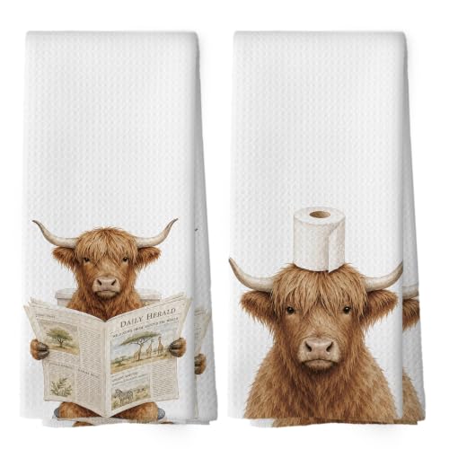 Mcehtle Highland Cow Bathroom Hand Towels, 16x24 Inch, Set of 2