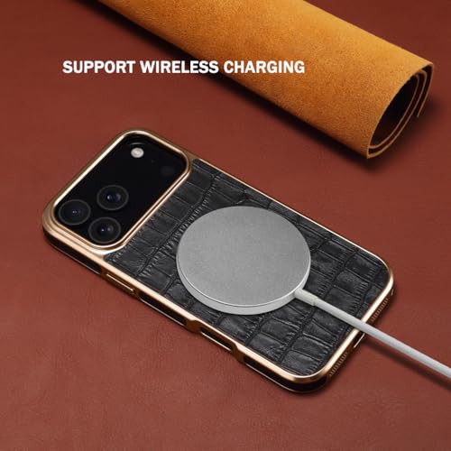 Étui en cuir véritable pour iPhone 17 Pro coque violette texture crocodile
