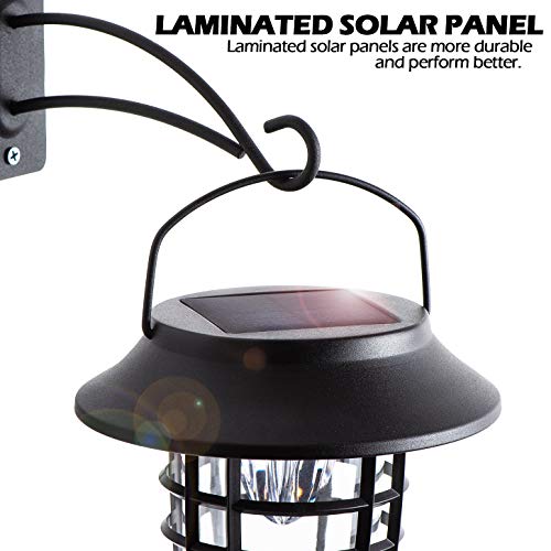 LeiDrail Solar Wall Lantern Lights Outdoor Hanging Lanterns Super Bright Warm White LED Wall Sconce Glass Landscape Lighting Decorative Waterproof with Hanging Hook - 2 Pack