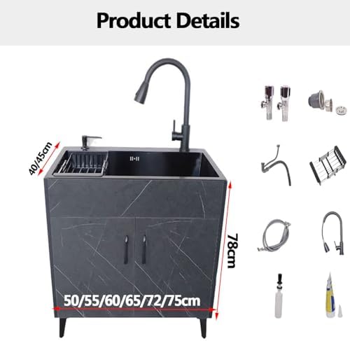Portable Utility Sink with Cabinet - Commercial Single Bowl Kitchen Sink Combo Set with Faucet & Storage for Indoor/Outdoor Laundry Room, Backyard, Garage Use