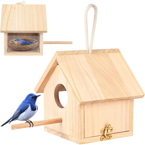 Joyzzz Bird Houses for Outside, Hanging Bird House with Lany...