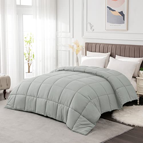 MATBEBY Queen Comforter Duvet Insert - All Season Light Grey Comforters Queen Size - Quilted Down Alternative Bedding Comforter with Corner Tabs - Winter Summer Fluffy Soft - Machine Washable