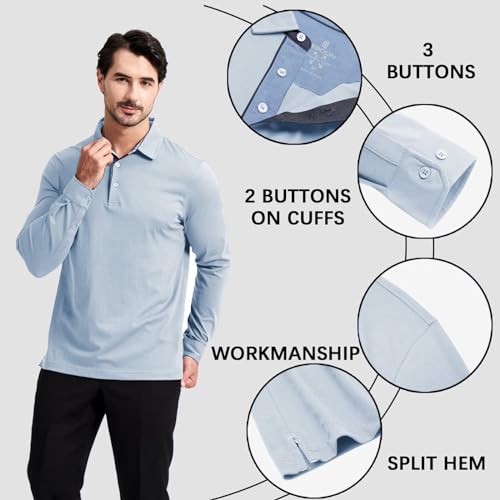 Image of Men's Business Long and Short Sleeve Polo Shirts Mercerized Cotton Blend Casual Stylish Collared Shirts