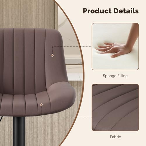Image of Nalupatio Bar Stools Set of 2, Adjustable Modern Swivel Bar Stools with Backs, Counter Height Performance Fabric Island Chairs for Home Kitchen, Dark Brown