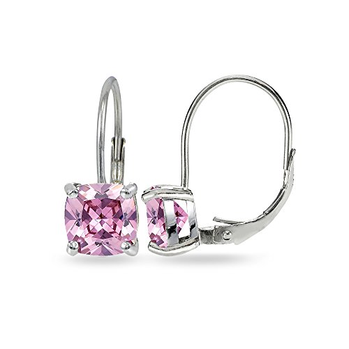 Hoops & Loops 925 Sterling Silver Colored Cubic Zirconia Cushion-cut 7x7mm Leverback Earrings for Women Teen Girls, Silver & Yellow Gold