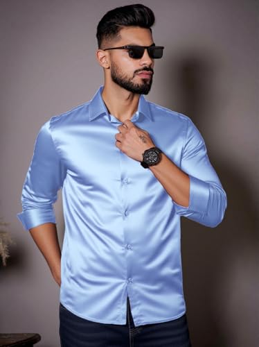 Image of IndoPrimo Men's Stylish Solid Satin Casual Shirt for Men Full Sleeve