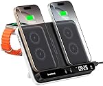 SwanScout Wireless Charger for Apple Watch and Phone, Dual Phone Charger for iPhone 17/16/15/14 Series, for Apple Watch Ultra/11/10/9/8/7/6, for AirPods 4/Pro 2/Pro/3, SwanScout 710A (Black & White)