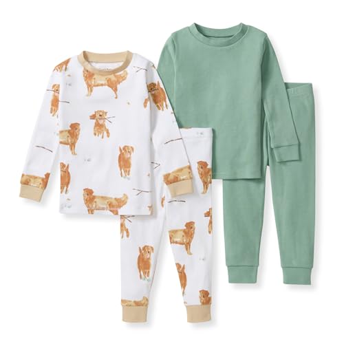 Burt's Bees Baby Organic Cotton Pajamas for Boys, Long Sleeve and Pants Pajama Set, Stretchy Wrist and Ribbed Cuffs, No-Pill Ring-Spun Fabric for Toddlers and Kids Sleepwear