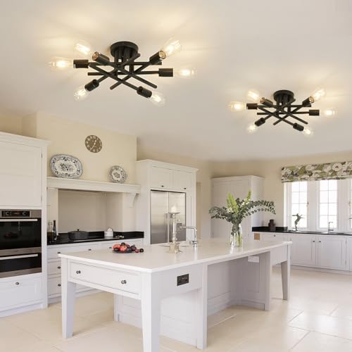 Image of ASGYISA 6-Lights Semi Flush Mount Ceiling Light Fixture 2-Pack Black Vintage Matte Sputnik Chandelier Ceiling Lamp for Farmhouse Dining Room Living Room Bedroom Kitchen Entryway