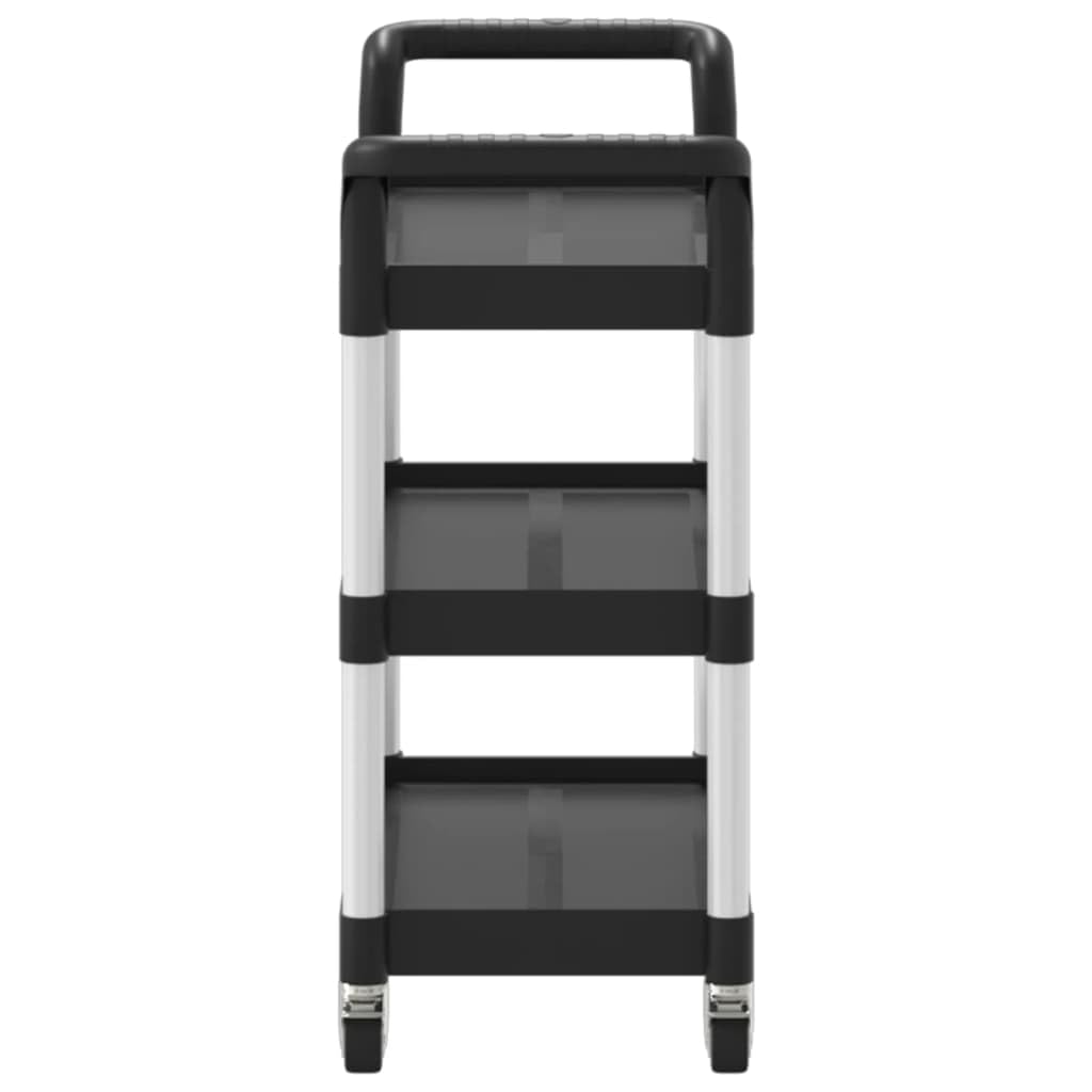 Mobiler Küchen-Servierwagen mit 3 Ebenen, schwarzer Aluminiumwagen für Esszimmer & Heimorganisation, vielseitige Aufbewahrungslösung, 77 x 34 x 72 cm