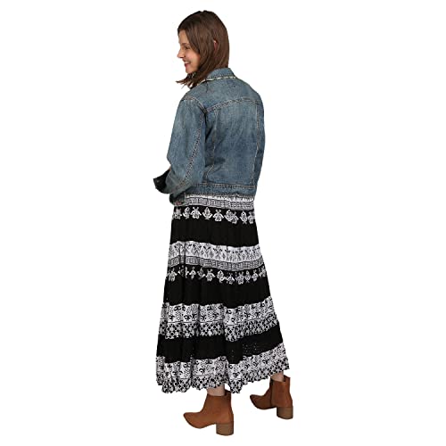 Catalog Classics Womens Boho Skirt Long Floral Skirt Tiered Maxi Skirt Black/White, Small #TOP4