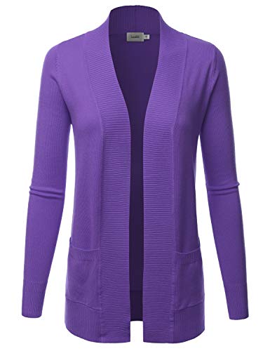 LALABEE Women's Open Front Pockets Knit Long Sleeve Sweater Cardigan-Ultraviolet-L