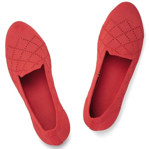 Puxowe Ballerine Donna Comode - Scarpe Eleganti Slip-On in Maglia Ballerina con Suola Morbida 37 EU Red