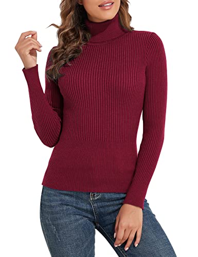 Image of PrettyGuide Women's Ribbed Turtleneck Long Sleeve Sweater Tops