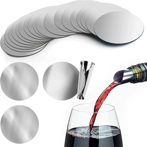 50 Pezzi Versatore di Vino Salvagoccia Riutilizzabile, Salva Goccia per Vino a Disco, Salvagoccia Vino, Senza Gocciolamento Salvagoccia per Bottiglia di Olio, Wine Pourer Slice Alluminio