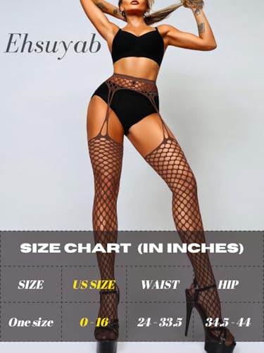 Image of EHSUYAB Women Sexy Fishnet Tights, Cutout Suspender Pantyhose Stockings Lingerie, Music Festival Rock Rave Outfits Party Club