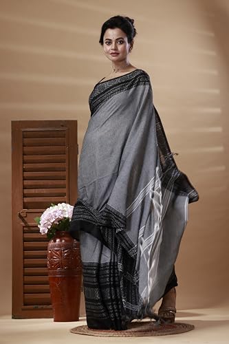 Image of eC ESHA'S COLLECTION Women's Cotton Blend Begumpuri Handloom Saree With Unstitched Running Blouse Piece