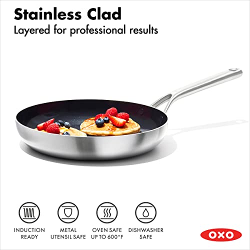 Image of OXO Mira Tri-Ply Stainless Steel PFAS-Free Nonstick, 10 inch Frying Pan Skillet, Induction, Multi Clad, Dishwasher and Metal Utensil Safe