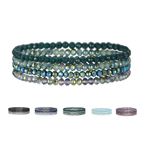 Hernin Damen Kristall Perlen Armband Mehrschichtige Stretch-Armband für Frauen Bohemian Crystal Beaded Multi-Layered Stretch Bracelet (Grün #3)