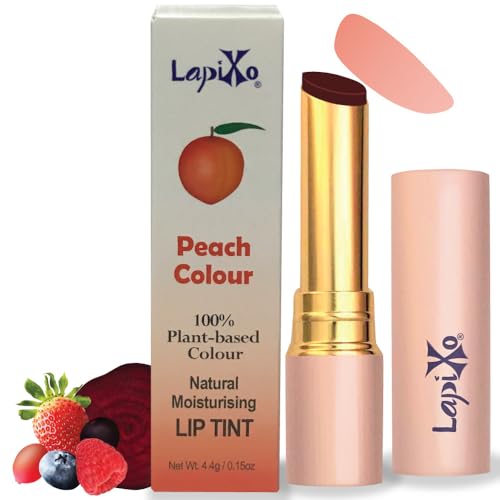 LAPIXO 100% Plant-based Color Lip Tint, Unique Formula, Natural + Moisturizing | 2-in-1 | Non-Toxic, All Food Ingredients, Antioxidant-rich, Natural Matte Sheer, Buildable, 4.4g/0.15oz (Peach color)
