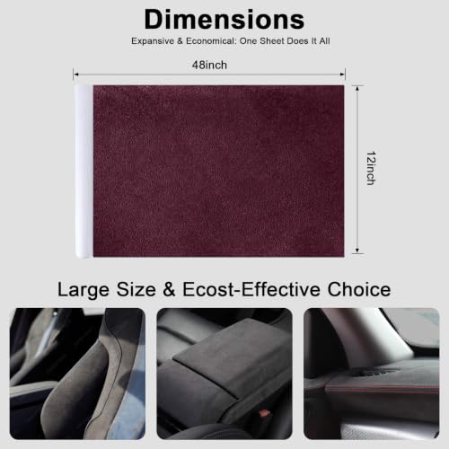 Image of Premium Burgundy Suede Fabric Wrap - 12x48 inch Suede Wrap for Car Interior - Self-Adhesive Microfiber and Synthetic Leather, Stretchable Interior Film for Car and Home Decor