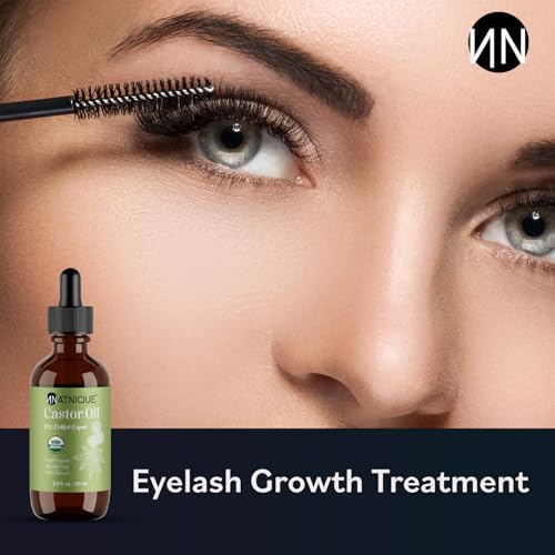 Natnique Castor Oil – USDA Certified Organic, 100% Pure Cold Pressed Unrefined Oil for Hair Growth, Eyelashes, Eyebrows & Scalp – Natural Skin Moisturizer, Lash Serum & Hair Treatment (2 Oz)