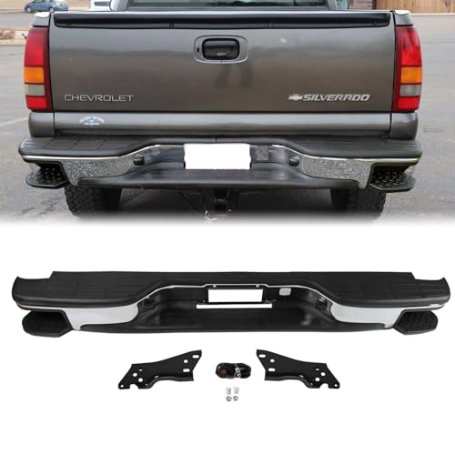 Chrome Rear Bumper Assembly with Corner Steps for 1999-2006 Chevy Silverado, GMC Sierra 1500, 2007 Classic, 1999-2004 Silverado 2500 Replace for GM1103122