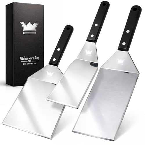 Premium Mirror Polished Stainless Steel Spatula Set - Griddle Spatula Set With Beveled Edges - Grill Spatula For Outdoor Grill - Griddle Tools for BBQ, Pancake Turner, Smash Burgers Metal Flipper