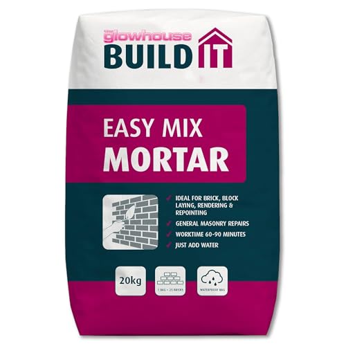 The Glowhouse Easy Mix Mortar Just Add Water Cement Ready Mixed For Brick, Block, Rendering & Repointing Masonary Repairs Waterproof Bag 20kg