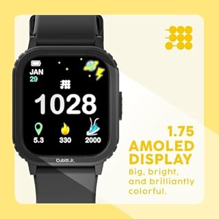 Cubitt Jr. Smartwatch Fitness Tracker for Kids and Teens with Games, Step Counter, Sleep Monitor, Heart Rate Monitor, Calculator, Activity Tracking, 1.75"AMOLED Touchscreen,Waterproof – Obsidian Black