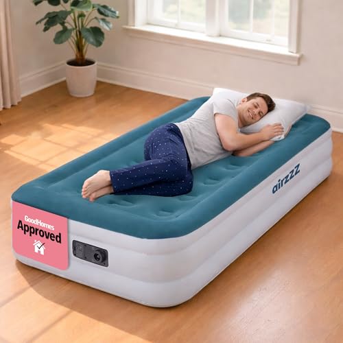 airzzZ SlumberPlus Single Airbed with Built-In Pump - Inflatable Mattress Blow Up Bed - Quick Self Inflation & Deflation Blow Up Mattress - Air Mattress for Home and Camping - Air Bed with Carry Bag