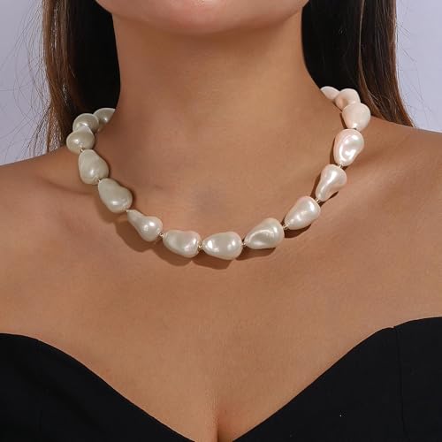 Flyonce Baroque Pearl/Shell Necklace for Women Chunky Dainty Irregular Large Cream Simulated Pearls Choker Necklaces Jewelry Gifts2