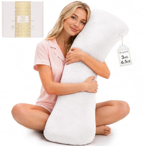 HerComfort Pillows Weighted Pillow for Adults 6.5lbs | 41" x 12" | Sleep Better & Feel Calm | Weighted Body Pillow for Stress Relief | Sleeping Hugging Pillows for Adults | Gift Women | Side Sleeping
