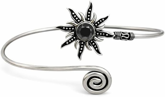 Silver Sunburst Arm Cuff, Gemstone Boho Upper Arm Bracelet, Spiral Arm Cuff, Gemstone Armlet, Sun Bohemian Jewelry Gift